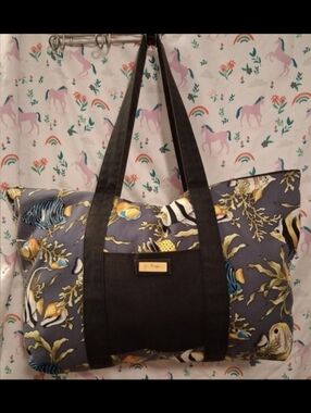 EUC Jim Thompson Navy Silk Tropical Fish Coral Reef Casual Travel Tote Purse Bag